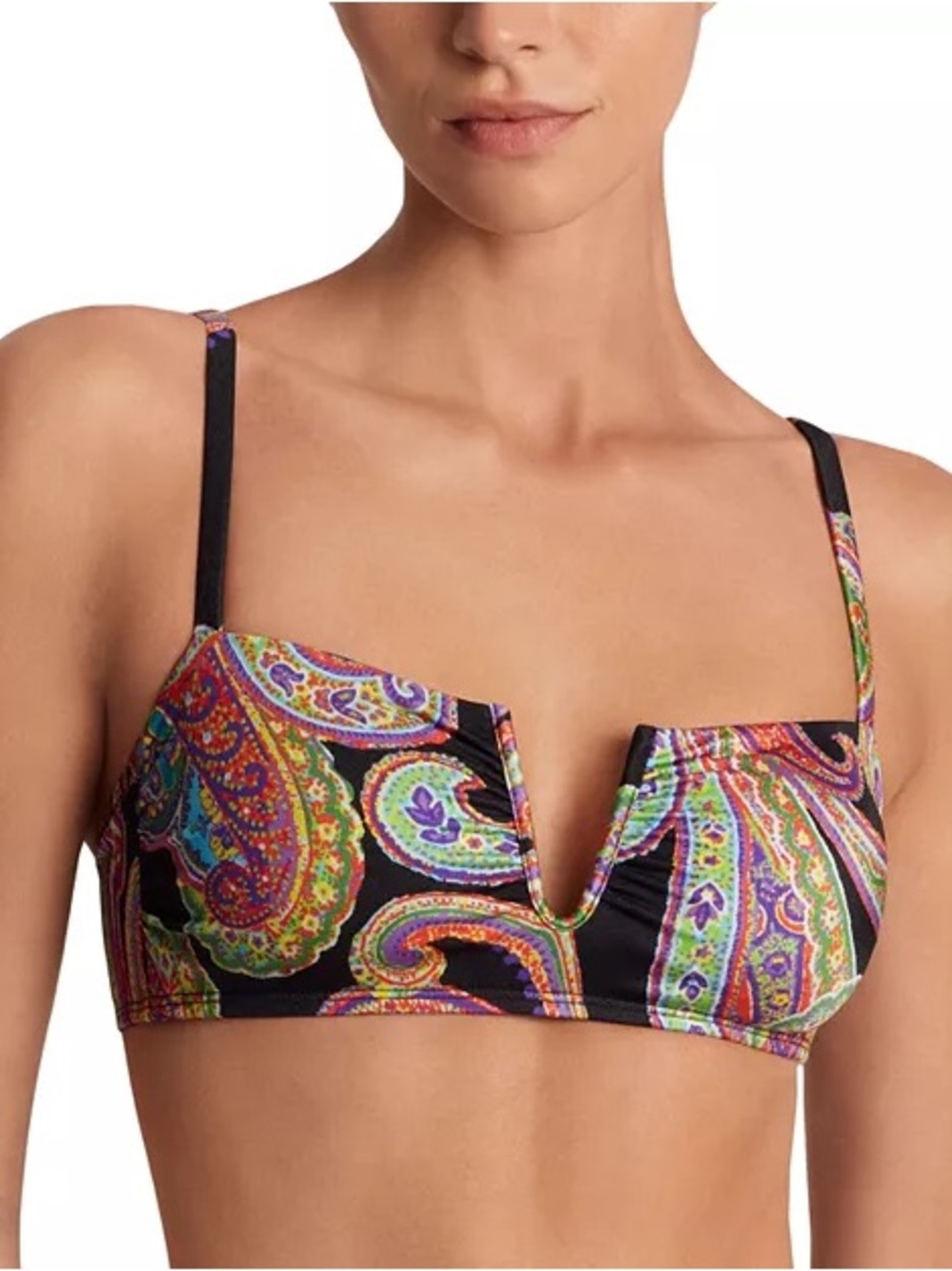Lauren Ralph Lauren Shirred Over The Shoulder Bikini Top, 6, NWT